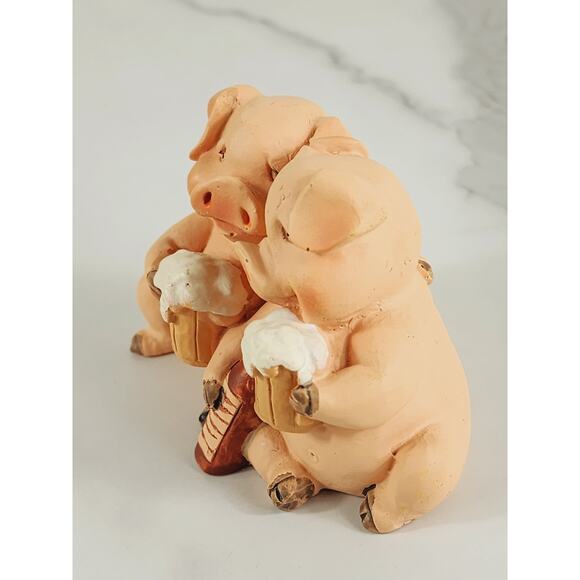 Pigs Drinking Buddies Mini Piglet Piggy Figurine 3 1/2" Resin 90s Home Decor Vtg - Picture 5 of 14
